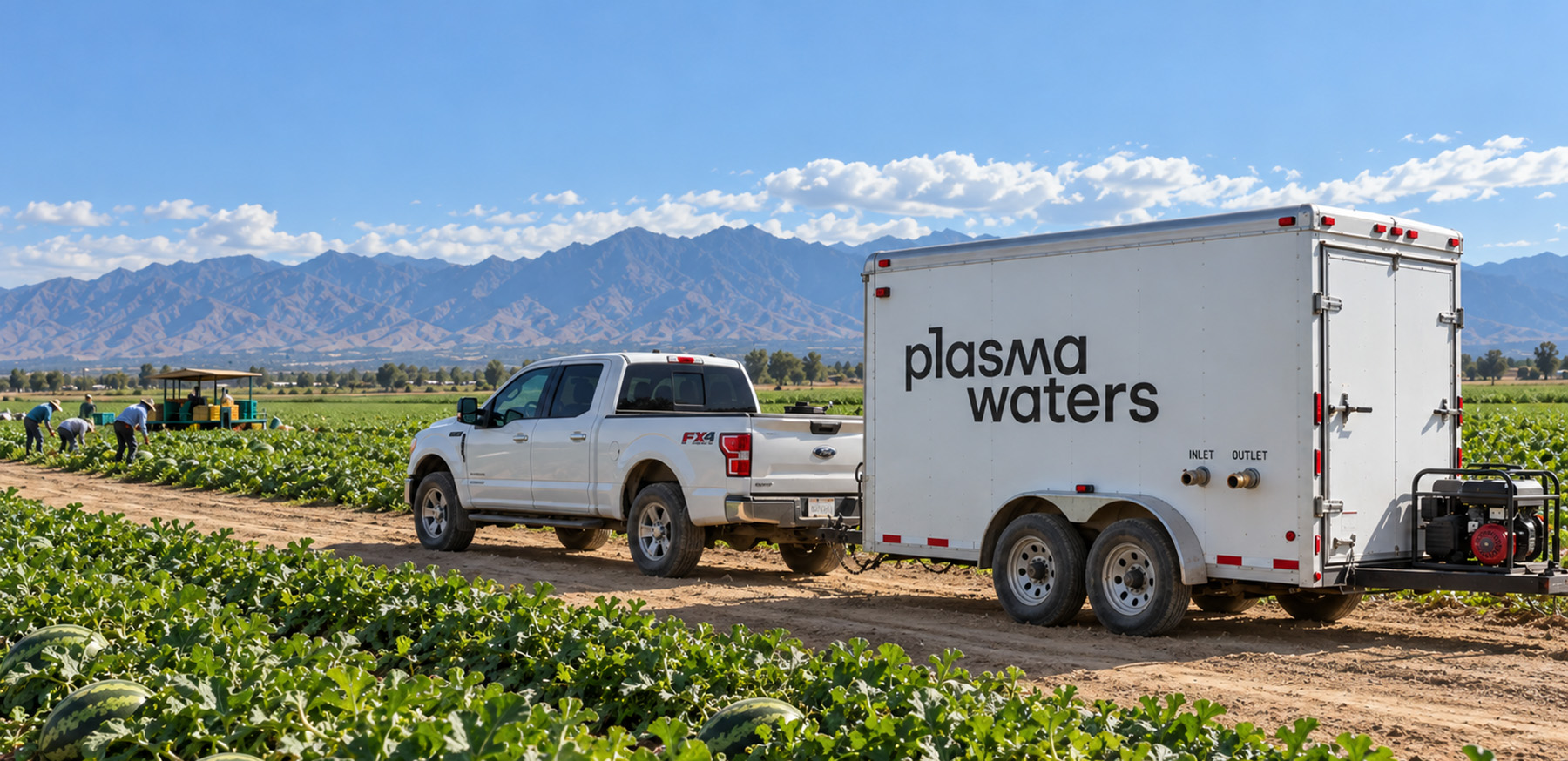 Plasma Waters trailer in field